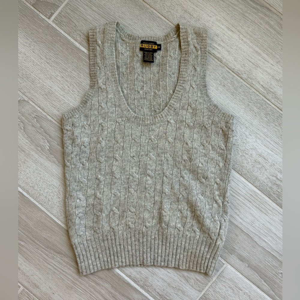 Ralph Lauren Rugby Light Gray Cable Knit Sweater